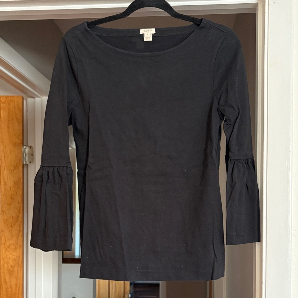 J. Crew Black Blouse with Ruffled Sleeves